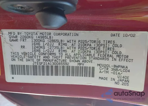 2003 Toyota Highlander Limited V6 from USA, damaged, VIN JTEGF21A130085592